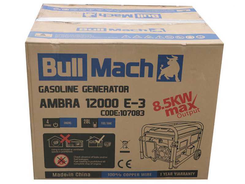 BullMach AMBRA 12000 E-3 - Generatore di corrente carrellato a benzina con AVR 8.5 kW - Continua 7.8 kW Trifase + ATS