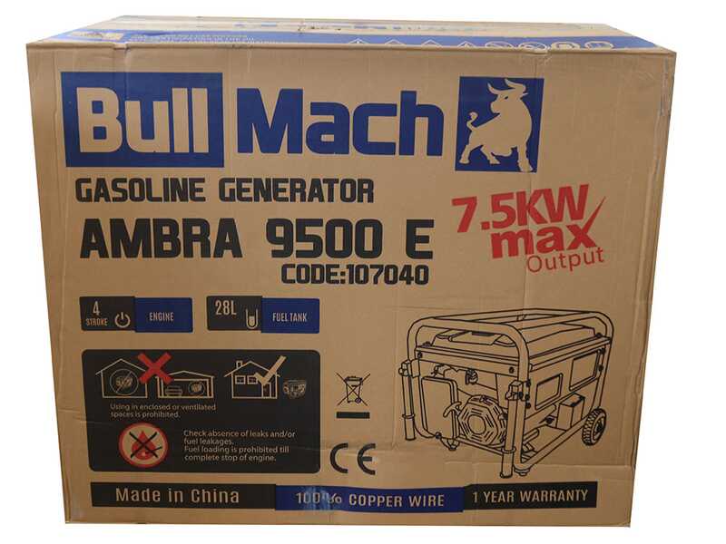 BullMach AMBRA 9500 E - Generatore di corrente carrellato a benzina con AVR 7.5 kW - Continua 7 kW Monofase+ ATS