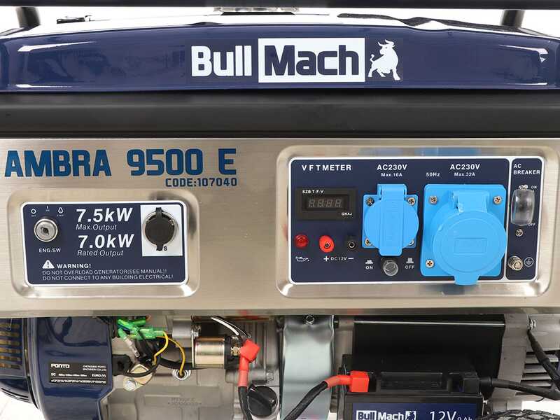 BullMach AMBRA 9500 E - Generatore di corrente carrellato a benzina con AVR 7.5 kW - Continua 7 kW Monofase+ ATS