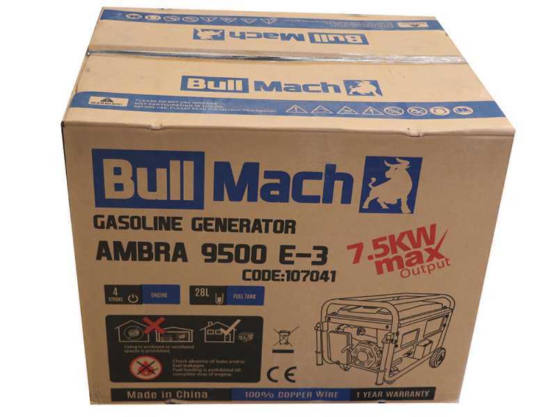 BullMach AMBRA 9500 E-3 - Generatore di corrente carrellato  a benzina con AVR 7.5 kW - Continua 7 kW Trifase + ATS