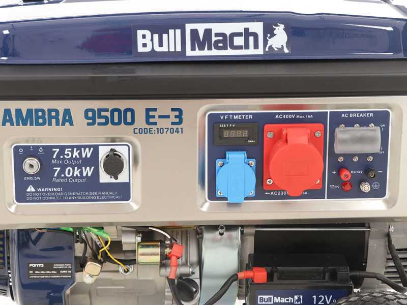 BullMach AMBRA 9500 E-3 - Generatore di corrente carrellato  a benzina con AVR 7.5 kW - Continua 7 kW Trifase + ATS