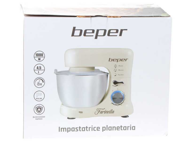 BEPER - Impastarice planetaria - Ciotola da 4,5L in acciao inox - 3 ganci inclusi - 1000W