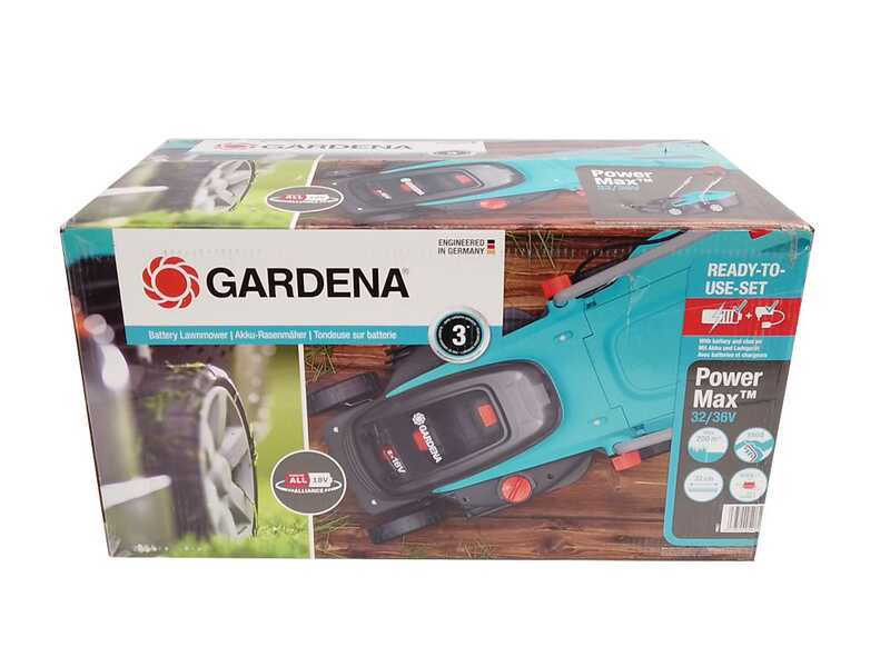 Gardena PowerMax 32/36V P4A - Tagliaerba a batteria - 2x18V/2.5Ah - Taglio 32 cm