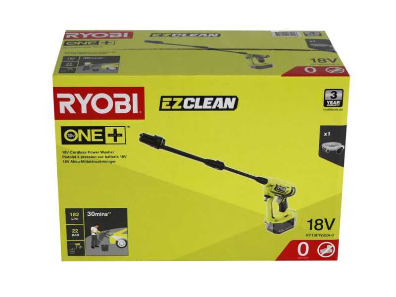 Ryobi RY18PW22A-0 EZClean - Pistola idropulitrice a batteria - 18V - SENZA BATTERIA E CARICABATTERIE