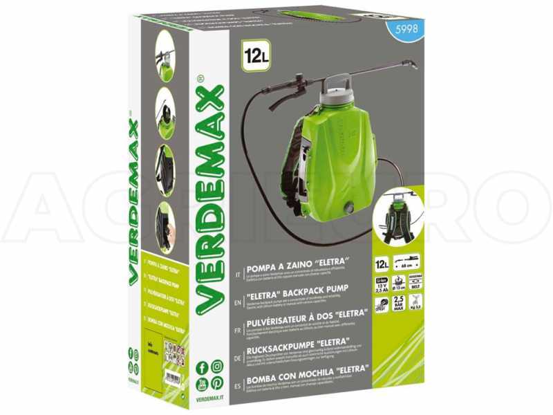 Verdemax FUTURA 12 L - Pompa irroratrice a batteria a spalla - 12V - 2.5Ah