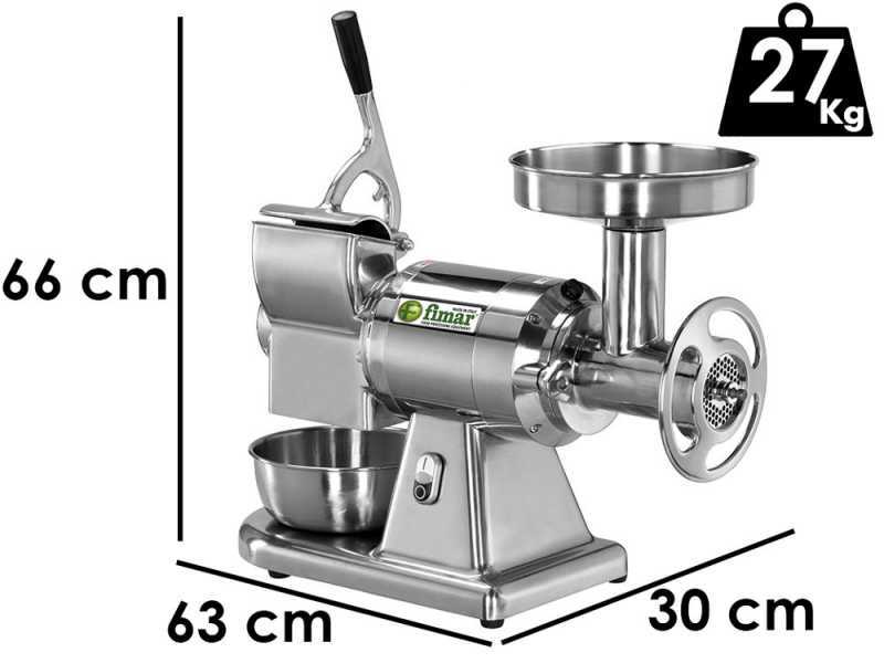 Fimar TC22AE - Tritacarne elettrico - Con grattugia integrata - 230 V - 1.5 HP - Gruppo macinazione in INOX - Senza inversione di marcia