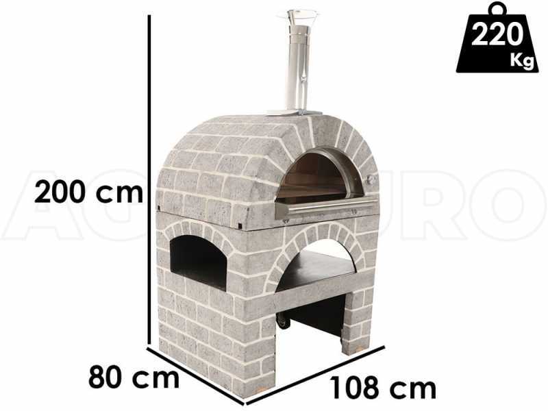 AgriEuro Pulcinella STONE - Forno a legna per pizza da esterno Grigio da 80X60 - 4 pizze