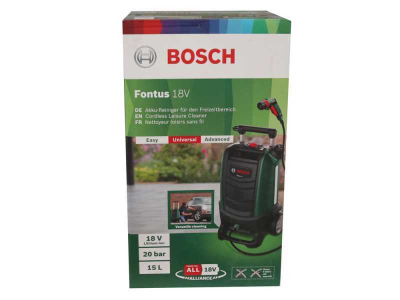 Idropulitrice a batteria BOSCH Fontus GEN 2 - 20 bar - compatta - serbatoio 15 l - 18V - SENZA BATTERIA E CARICABATTERIE