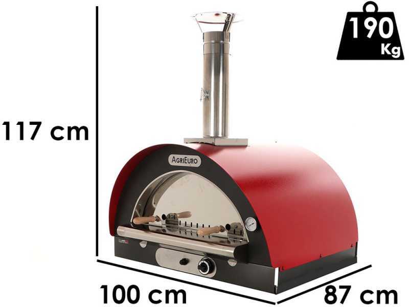 Forno a gas e a legna per pizza da esterno Family Rosso - per 4 pizze