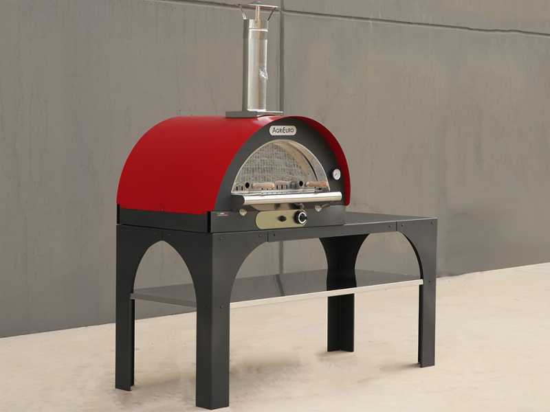AgriEuro PIZZAPARTY - Forno a gas per pizza da esterno con carrello 80x60. Capacit&agrave; cottura: 4 pizze