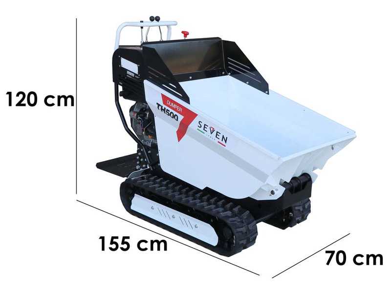 Seven Italy TH500 KM178-E - Motocarriola cingolata cassone dumper idraulico 500Kg