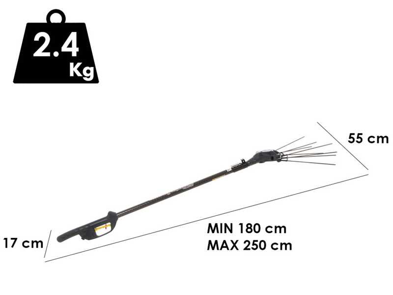 Zanon Karbonium PRO AL 200 - Abbacchiatore elettrico 170/250 cm a batteria a zaino 50.4V 5Ah - Asta telescopica in alluminio