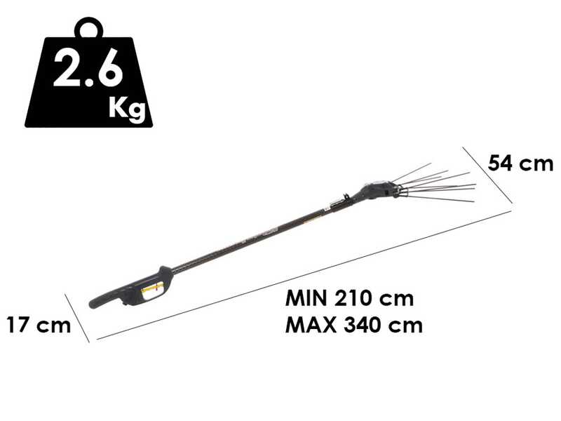 Zanon Karbonium PRO AL 300 - Abbacchiatore elettrico a batteria - Asta telescopica 210 - 340 cm