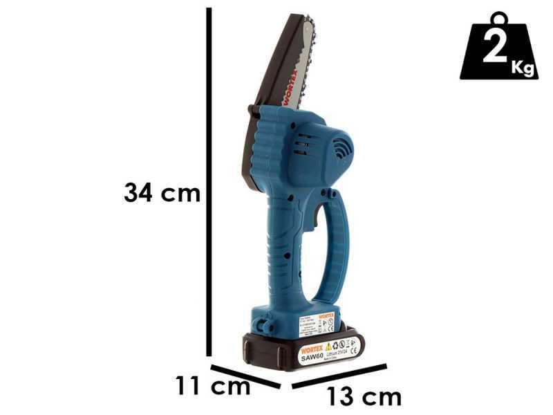 Wortex SAW 60 - Potatore manuale elettrico a batteria - con 2 batterie e caricabatteria inclusi