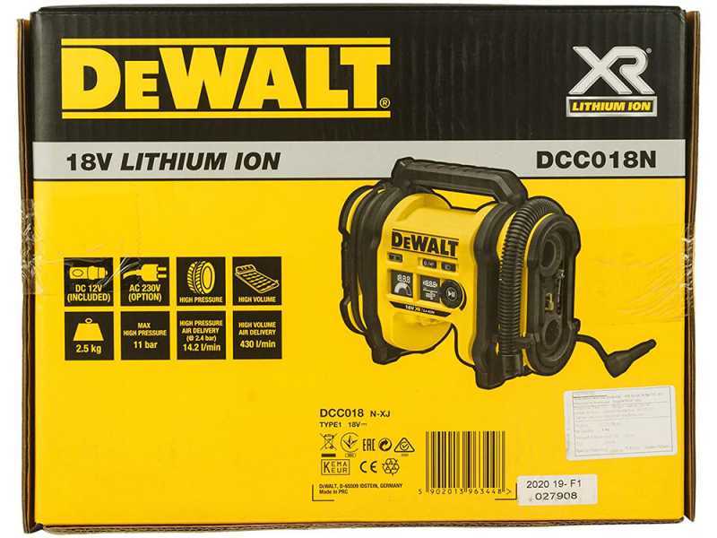 DeWalt DCC018N-XJ - Compressore aria elettrico portatile monofase, oil-less - SENZA BATTERIA E CARICATORE