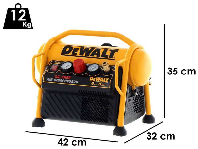 DeWalt DPC6MRC-QS - Compressore aria elettrico portatile monofase, oil-less - Motore 1.5 HP - 6 lt