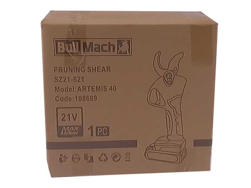 BullMach ARTEMIS 40 - Forbice elettrica da potatura -2x 21V 2Ah - Diametro di taglio 40mm