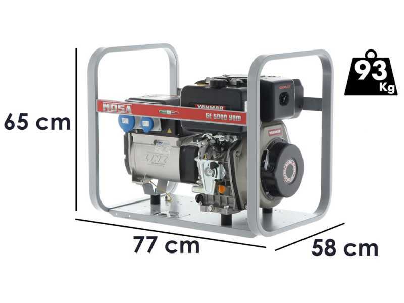 MOSA GE 6000 YDM - Generatore di corrente diesel 5.1 kW - Continua 4.5 kW Monofase - Motore Yanmar L 100 N