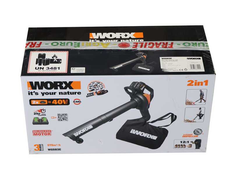 Worx WG583E - Soffiatore a batteria 3 in 1 - 2x20V/4Ah