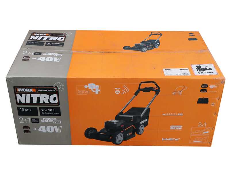 PROMO Worx Nitro WG749E - Tagliaerba semovente a batteria - 2x20V/4Ah - Taglio 46 cm