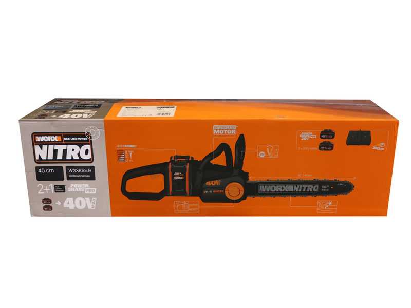 Worx WG385E Nitro - Elettrosega a batteria - 2 x 40V 4Ah - Lama da 40cm