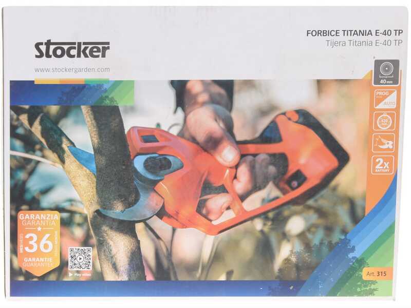 Stocker Titania E-40 TP - Forbice elettrica da potatura - 2x 21.6V  2.6Ah - Diametro di taglio 30mm