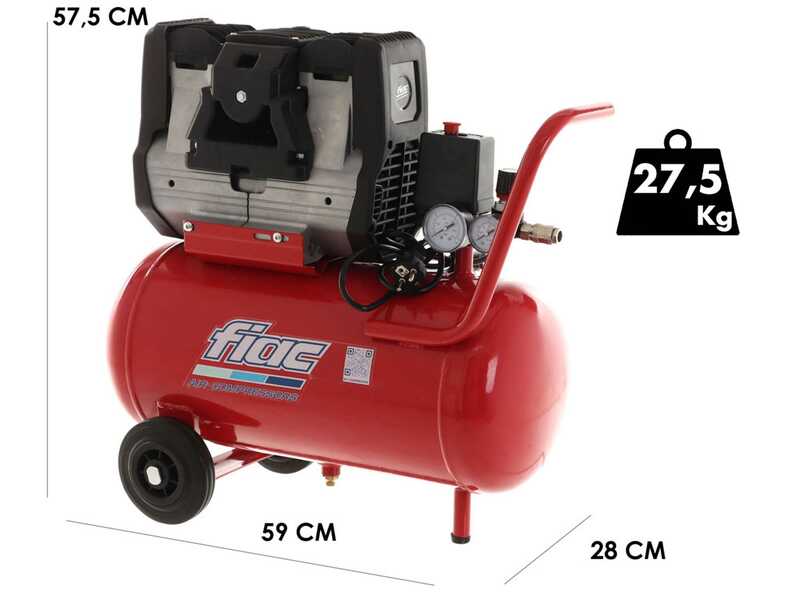 FIAC Super Silent 24 XS258 - Compressore aria elettrico monofase silenziato, oil-less - Motore 2 HP - 24 lt