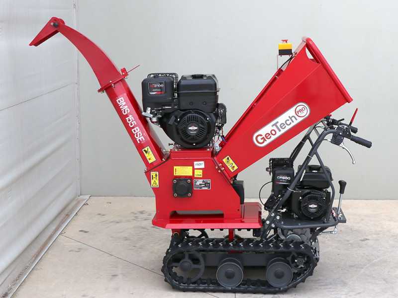 GeoTech Pro BMS 155 BSE - Biotrituratore su motocarriola GeoPorter 330E BS semovente a cingoli 4 rulli - Motore B&amp;S da 13.5HP - Cassone estendibile