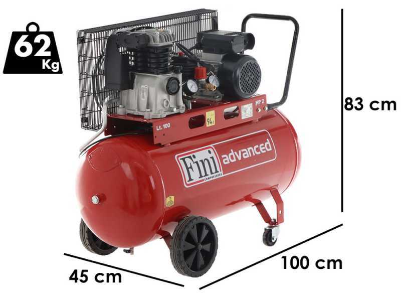 Fini Advanced MK 102-100-2M - Compressore aria elettrico monofase a cinghia - Motore 2 HP - 100 lt