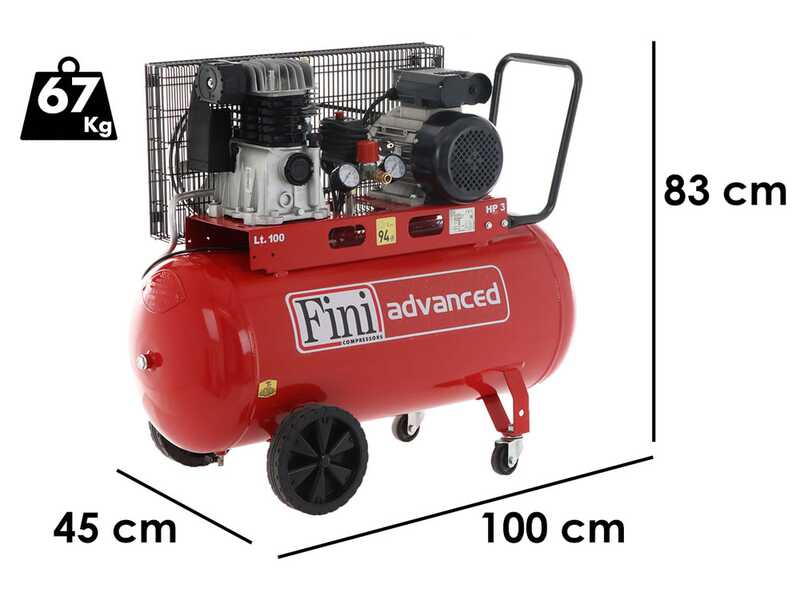 Fini Advanced MK 103-100-3M - Compressore aria elettrico monofase a cinghia - Motore 3 HP - 100 lt