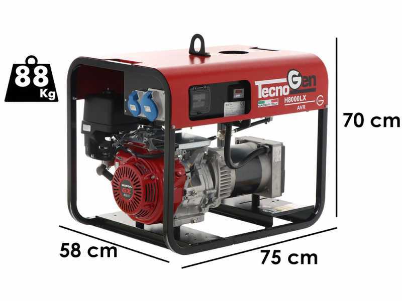 TecnoGen H8000LX - Generatore di corrente 5,2 kW monofase a benzina - Motore Honda GX 390