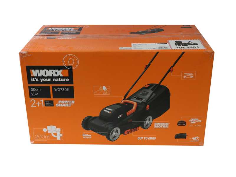 Worx WG730E - Tagliaerba a batteria - 20V/4Ah - Taglio 30 cm