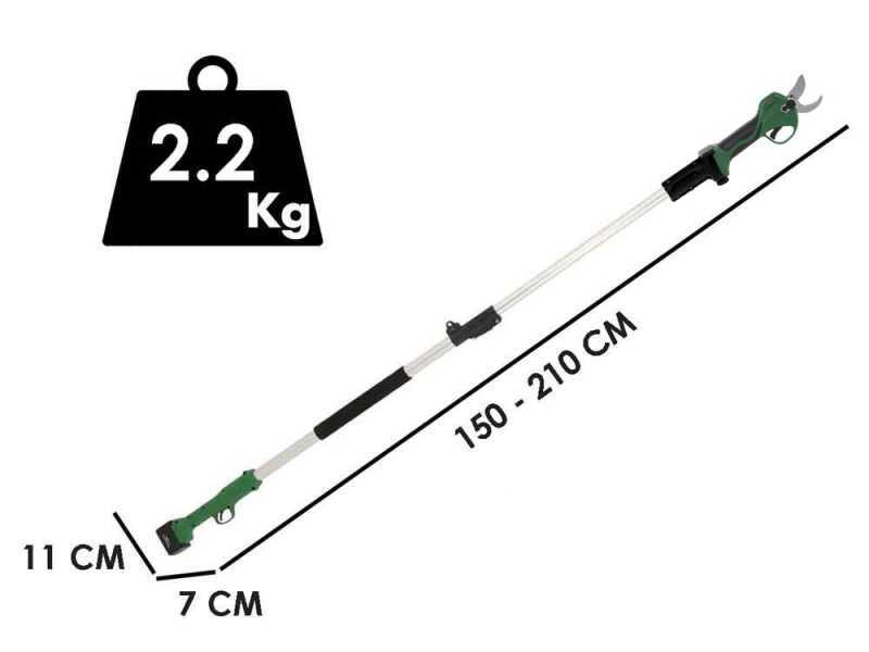 GreenBay TopCut 32 - Forbice elettrica da potatura su asta - 2x 16.8V 2Ah - 150/210 cm