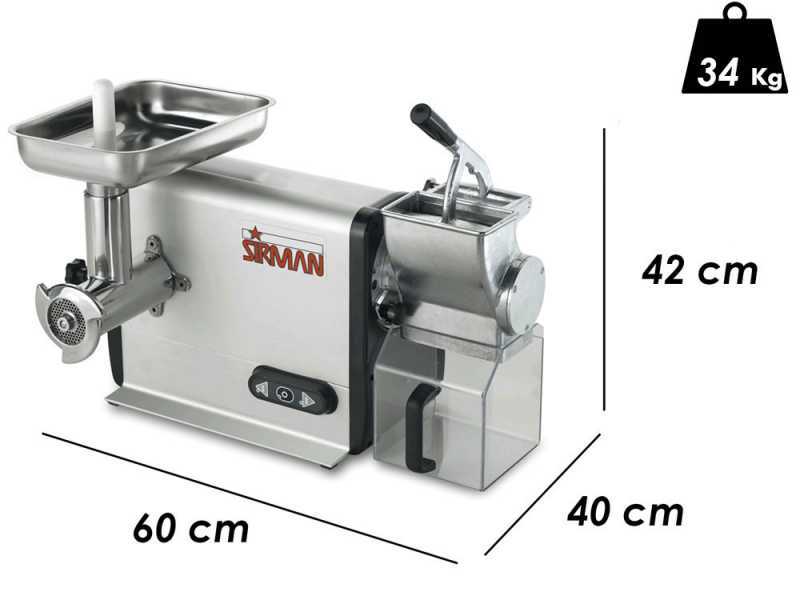 Sirman TCG 12 Dakota - Tritacarne Elettrico - Grattugia integrata - In Alluminio e Acciaio Inox - 1100W