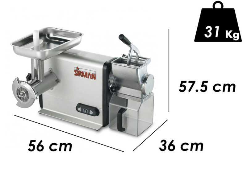 Sirman TCG 22 Dakota - Tritacarne Elettrico - Grattugia integrata - In Alluminio e Acciaio Inox