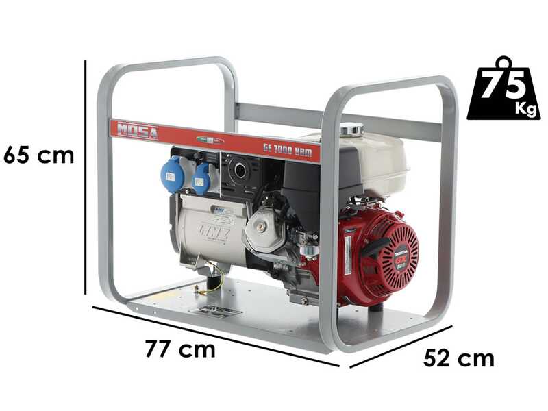 MOSA GE 7000 HBM - Generatore di corrente a benzina con scheda AVR 6 kW - Continua 5 kW Monofase - Motore Honda GX390
