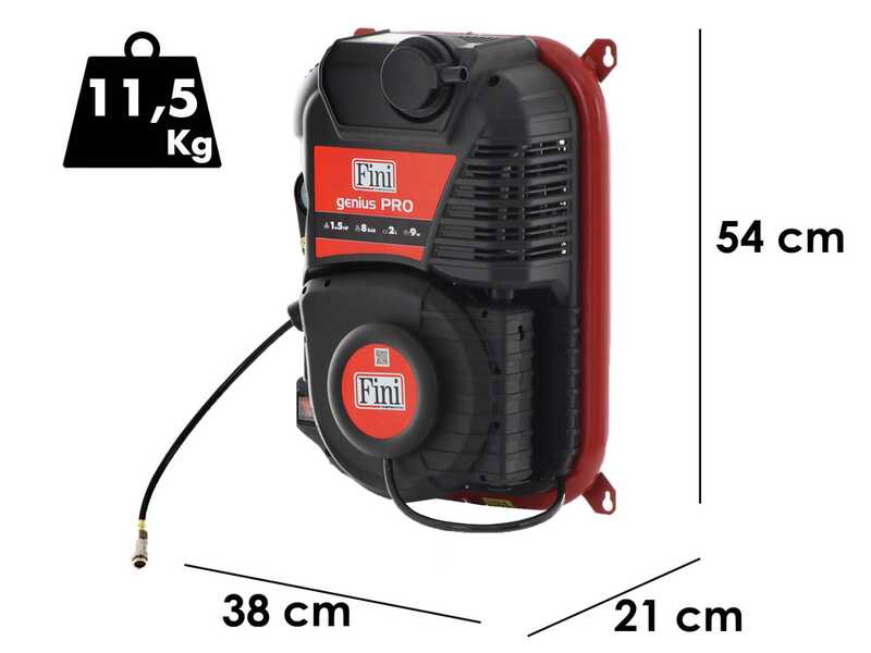 Fini Genius Pro 230/50 - Compressore monofase a muro, oil-less - Motore 1.5 HP 