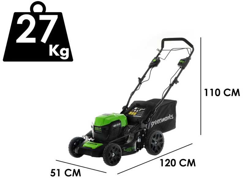 Greenworks GD48LM46SP - Tagliaerba a batteria 48V - SENZA BATTERIA E CARICABATTERIA