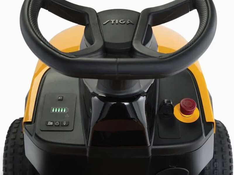 Stiga Estate 384e - Trattorino tagliaerba a batteria - Cesto di raccolta - Potenza 48V/30Ah