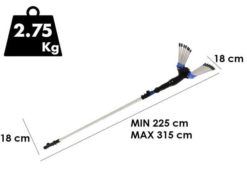 Paterlini V-UP - Abbacchiatore elettrico 225/315 cm a batteria tipo auto con cavo in dotazione - Asta telescopica in alluminio