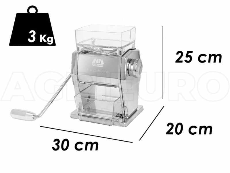 Marcato Marga 180g - Mulino per farina e fioccatrice manuale con rulli in acciaio inox