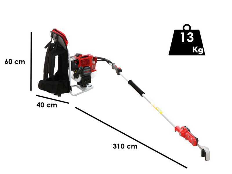 Scuotitore con gancio a scoppio cm 280 motore a zaino Kawasaki TJ 53 scuotiolive