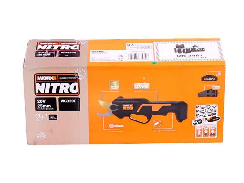 Worx Nitro WG330E 20V - Forbice elettrica da potatura - 20V/2Ah - Diametro di taglio 25mm