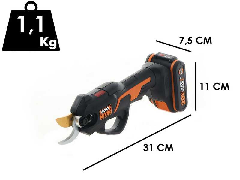 Worx Nitro WG330E 20V - Forbice elettrica da potatura - 20V/2Ah - Diametro di taglio 25mm