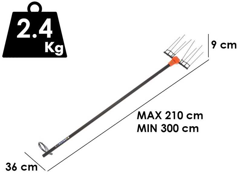 Jolly Italia V50X - Abbacchiatore elettrico a batteria - 36V -Asta telescopica 210-300 cm e prolunga Step-Up