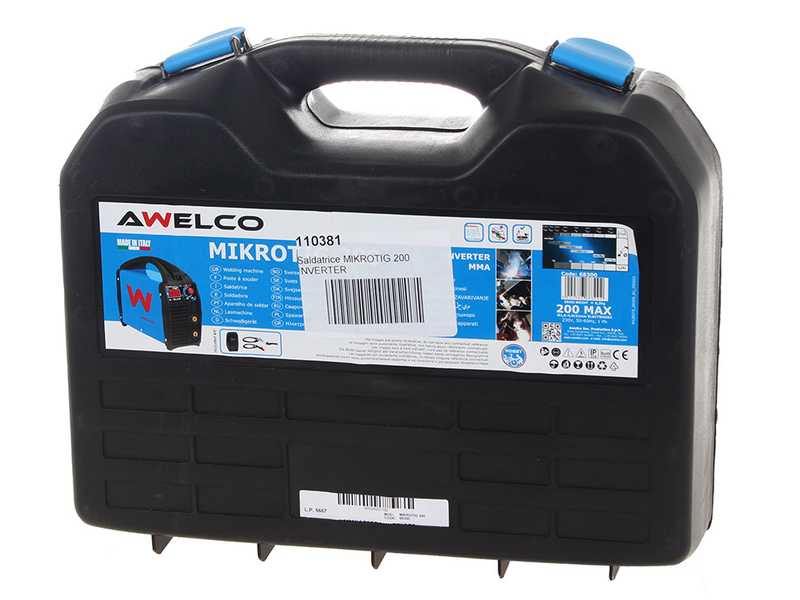 Awelco Mikrotig 200 - Saldatrice Inverter (MMA, TIG LIFT) + Valigetta, corrente continua (DC), con innesco a striscio