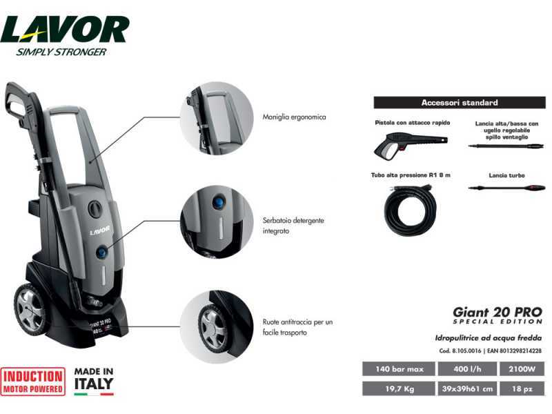 LAVOR GIANT 20 PRO - Idropulitrice a freddo - 100 bar - 400 l/h