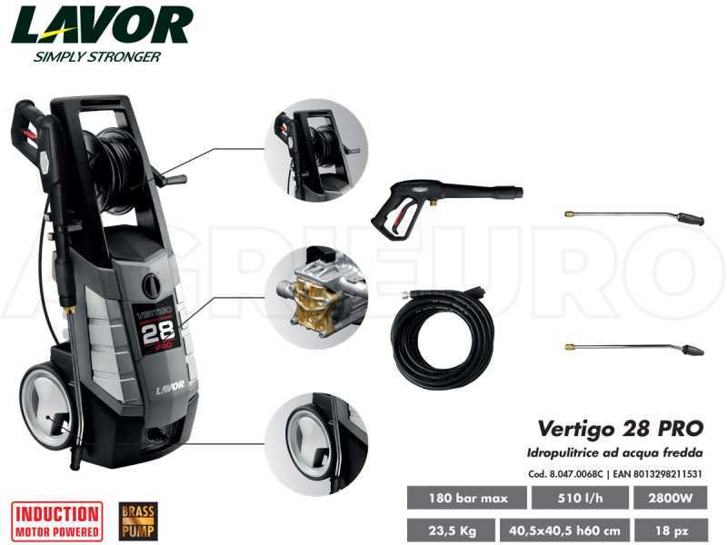 Lavor Vertigo 28 Pro - Idropulitrice semiprofessionale a freddo -180 bar - 510L/h