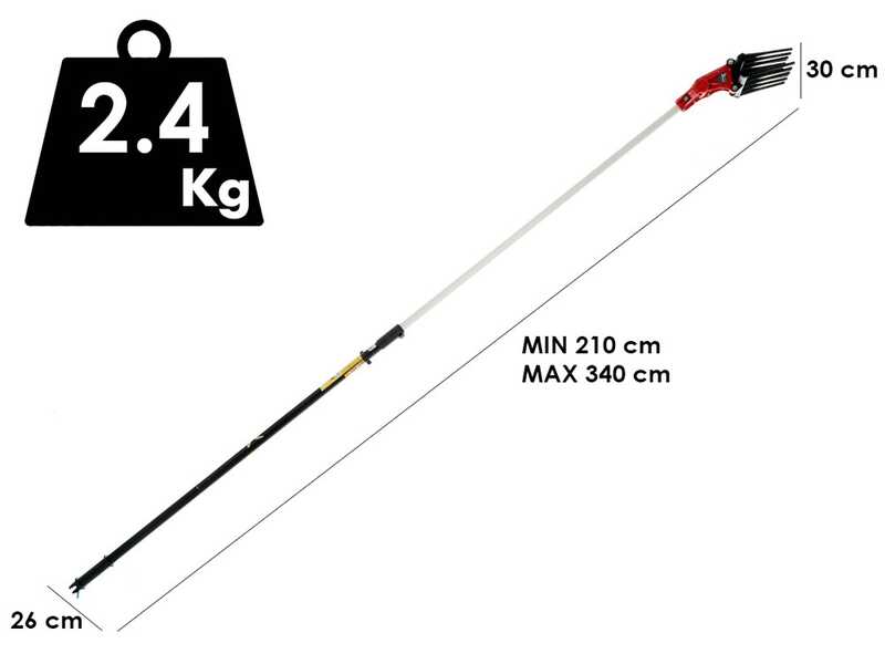 Zanon Olivar Electric AL 300 - Abbacchiatore elettrico a batteria - Asta telescopica in alluminio 210 - 340 cm