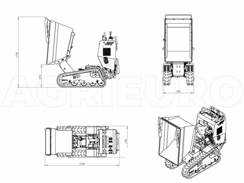 Motocarriola cingolata RAPTOR 6800 HED 4.0 - Honda GXe270 - Con pala